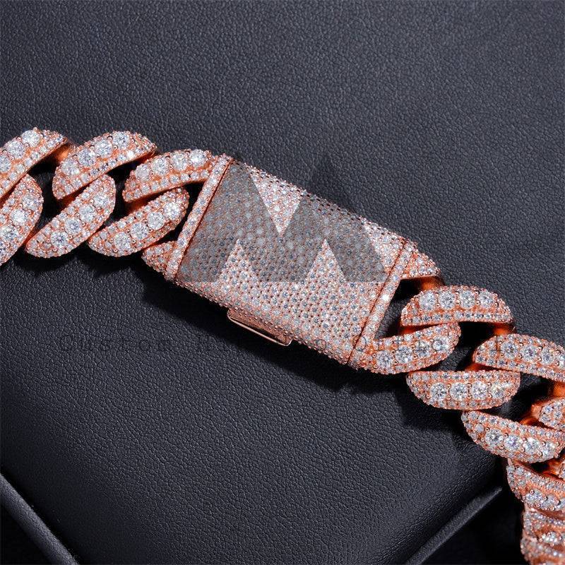 3-Row 18MM Moissanite Cuban Link Chain 14K Gold