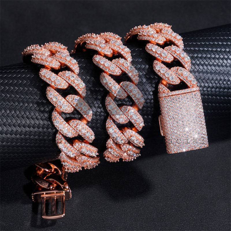 3-Row 18MM Moissanite Cuban Link Chain 14K Gold