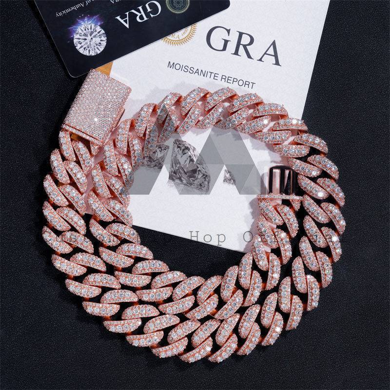 3-Row 18MM Moissanite Cuban Link Chain 14K Gold