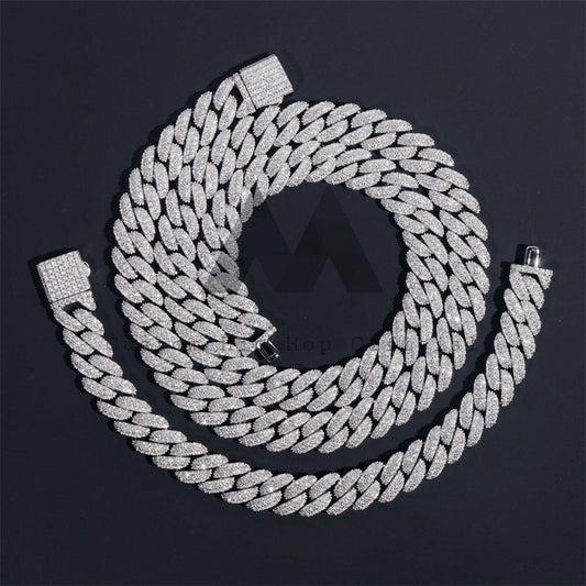 10MM Moissanite Diamond Round Edge Link Cuban Chain Necklace Bracelet Set Iced Out Hip Hop