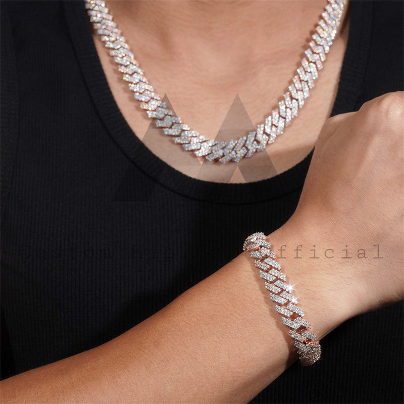 12MM Moissanite Two-Tone Cuban Link Chain 10K Gold