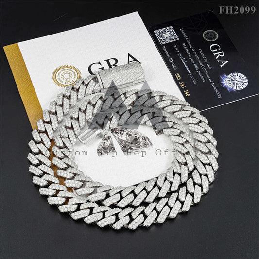 Gra Certificated 15MM Moissanite Cuban Chain Iced Out With Moissanite Pass Diamond Tester