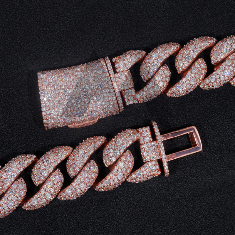 25mm Mosaic-Set moissanite Cuban Link Chain 10K Gold