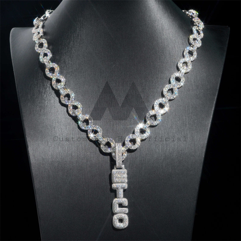 925 Sterling Silver Iced Out 13MM Infinity Link Chain VVS Moissanite D