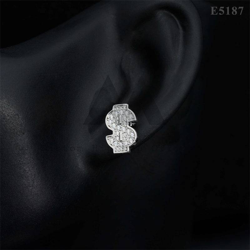 Iced Out 925 Sterling Silver VVS Moissanite Dollar Sign Earrings for Men Hip Hop Jewelry3