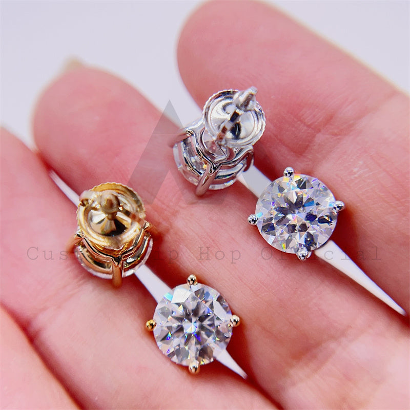 gra certificiated hot sell single stone solitaire earrings 10k real gold moissanite stud earrings with screw back