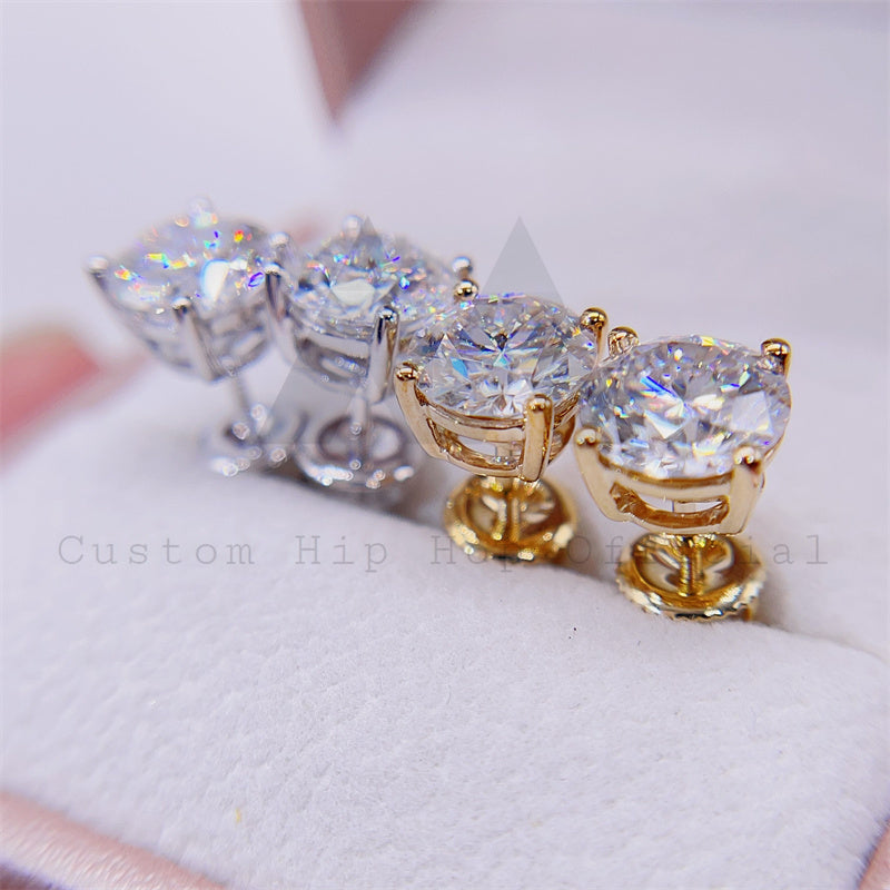gra certificiated hot sell single stone solitaire earrings 10k real gold moissanite stud earrings with screw back