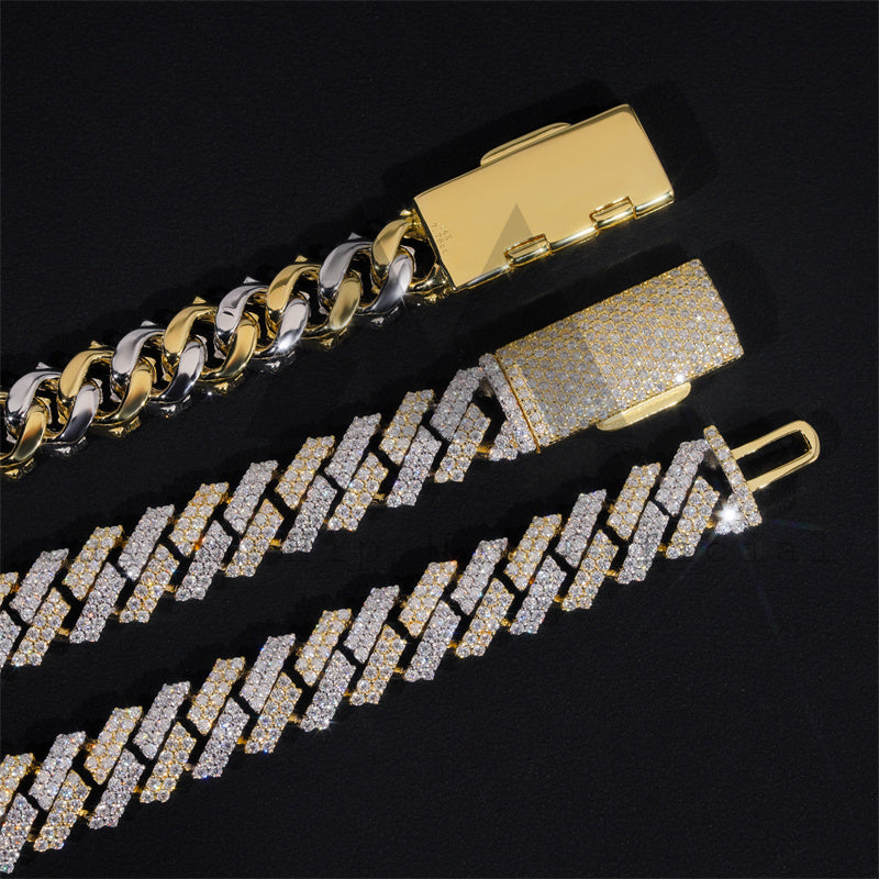12MM Moissanite Two-Tone Cuban Link Chain 14K Gold