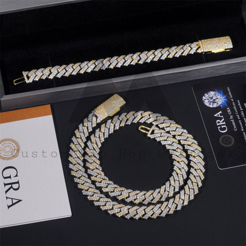 12MM Moissanite Two-Tone Cuban Link Chain 14K Gold