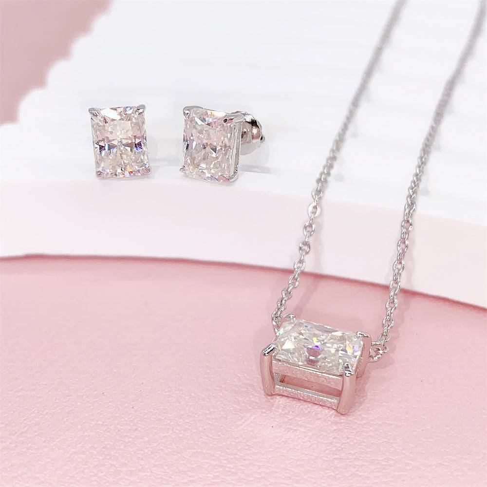 White Gold 925 Sterling Silver Pass Diamond Tester Women Jewelry Radiant Cut Moissanite Necklace Earrings Set