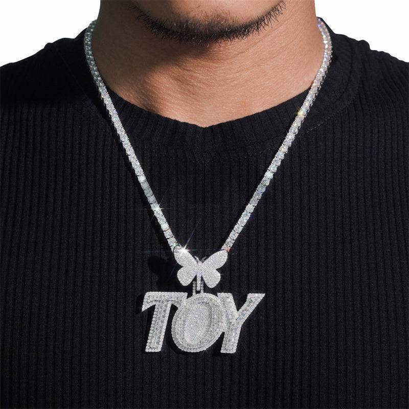 Silver Moissanite Buss Down 2inch Width Custom Name TOY with Butterfly Bail Fit For 4MM Tennis Chain