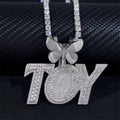 Silver Moissanite Buss Down 2inch Width Custom Name TOY with Butterfly Bail Fit For 4MM Tennis Chain