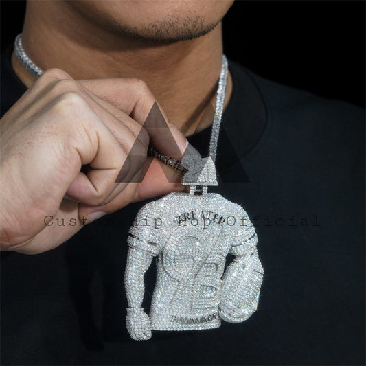 3"Tall Iced Out Custom Made Moissanite Pendant Hip Hop Rapper Jewelry
