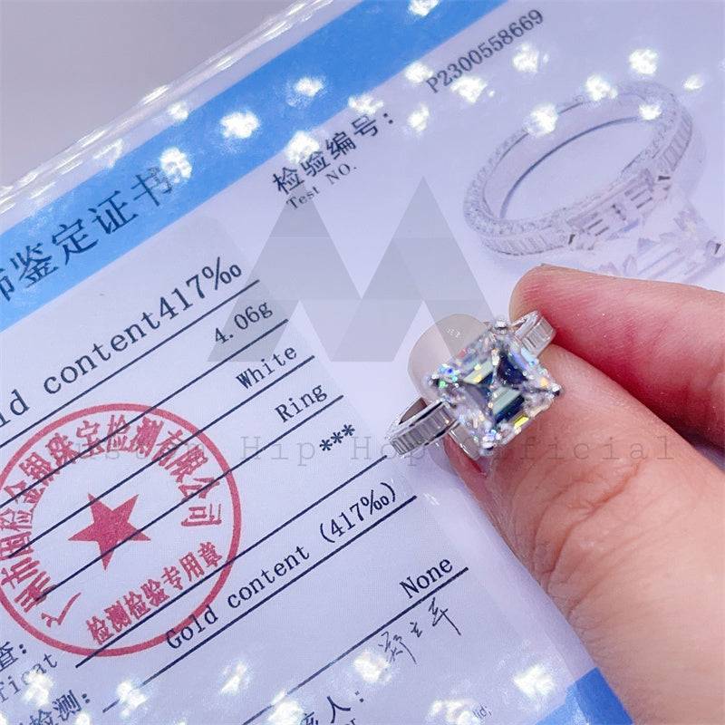 design de moda anel de noivado em ouro branco 10k com corte asscher vvs diamante moissanite