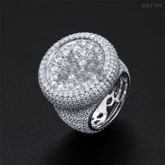 Fully Iced 925 Silver Men Fashion Design VVS Moissanite Iced Out Ring Hip Hop