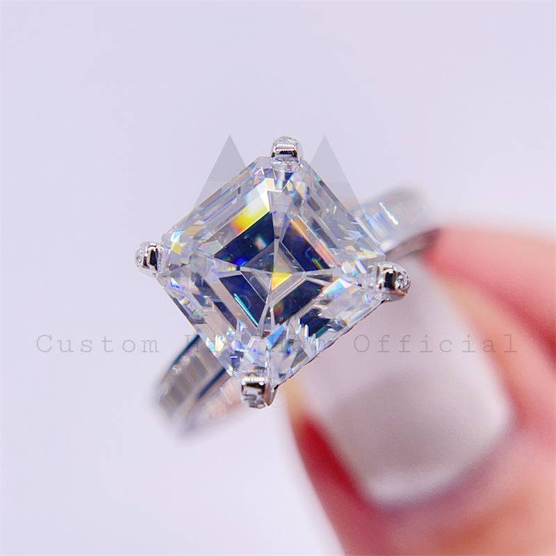 design de moda anel de noivado em ouro branco 10k com corte asscher vvs diamante moissanite