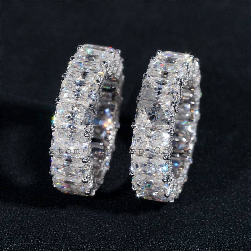 High quality GRA certificated 10k white gold side iced radiant cut moissanite eternity ring hip hop jewelry3