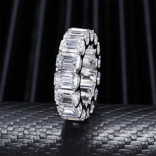 Classic Design 360 Fully Iced 3*5mm 4*6mm 5*7mm Emerald Cut Moissanite Eternity Ring