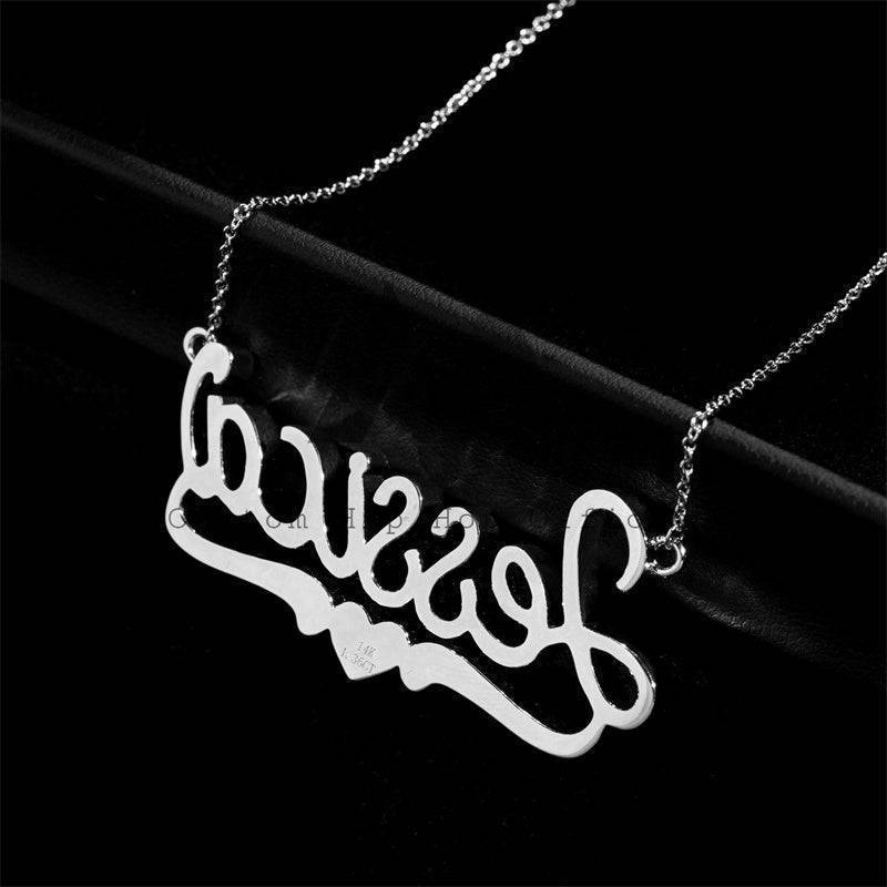 white gold 925 silver women fashion desgin 2" width custom love jessica name necklace