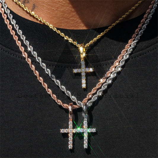 925 Silver Mini Size 2.5MM Moissanite Diamond Cross Pendant Fit For 3MM Tennis Chain