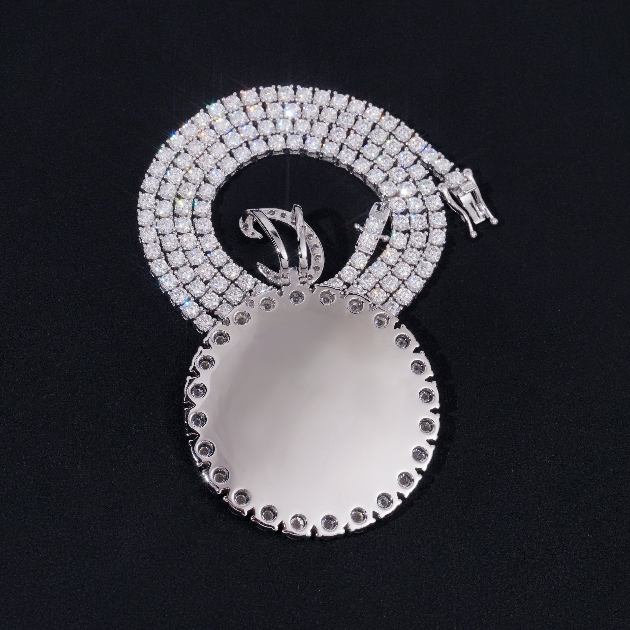 Custom Made 45MM Photo Memory Pendant VVS Moissanite Diamond Match 4MM Tennis Chain
