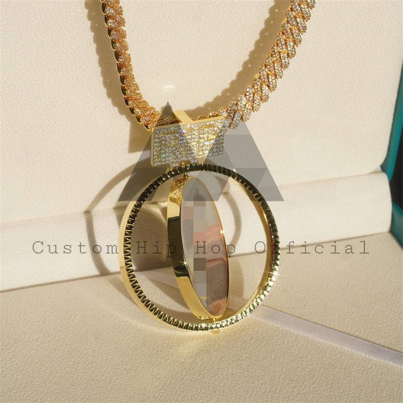 Custom Made Memory Pendant with 2-inch Moissanite Diamond, RIP VVS, Double-Sided2