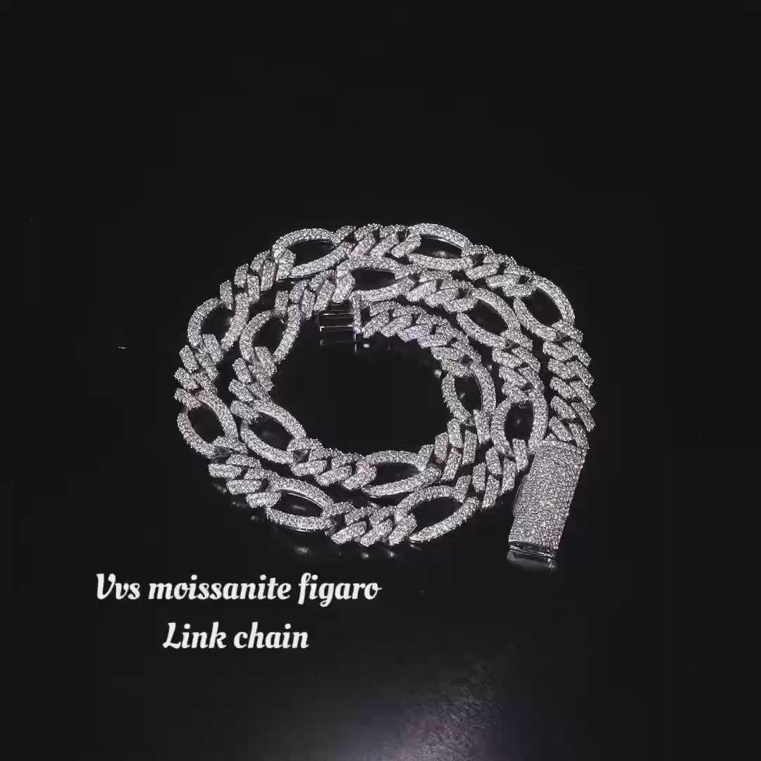13mm Diamond Figaro Chain 14K Gold