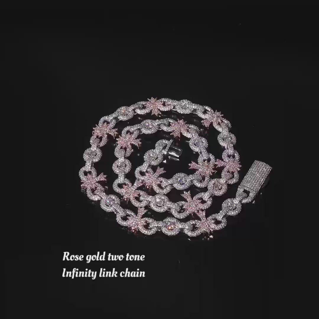 13MM Moissanite Infinity Cross Link Chain 14K Gold
