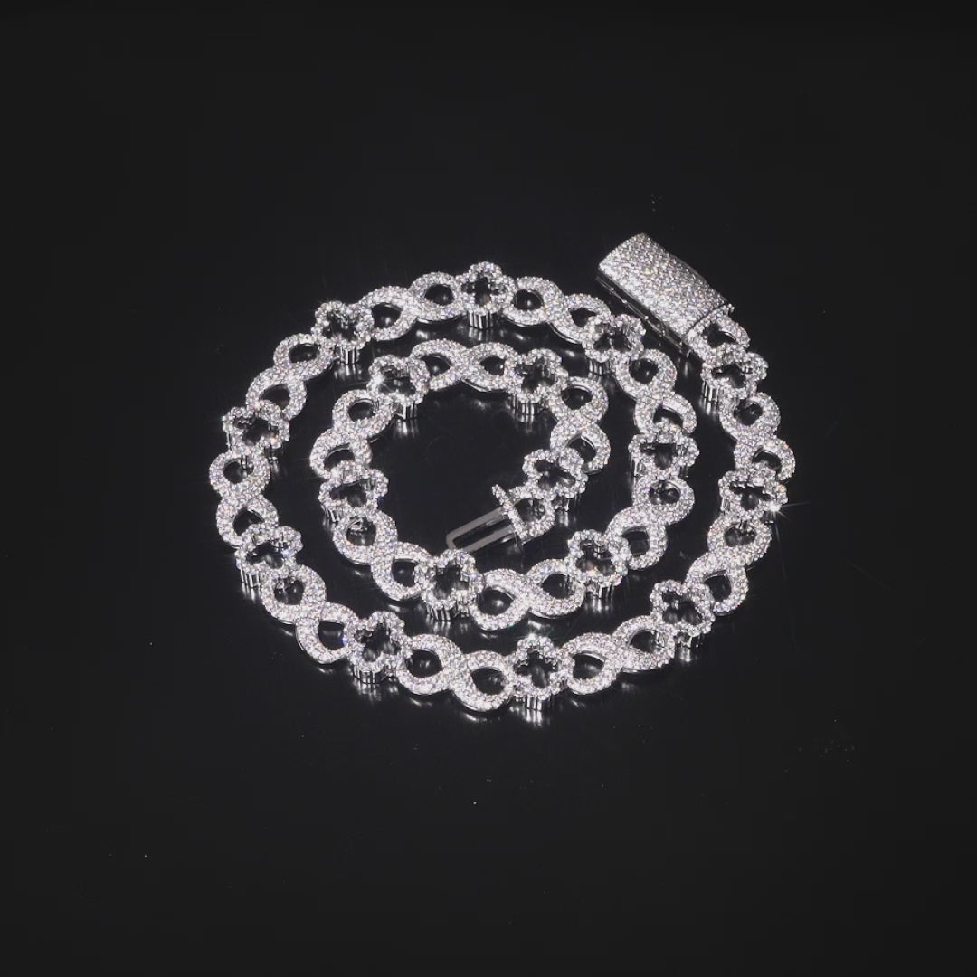 13MM Iced Out Moissanite Flower Infinity Link Chain 14K Gold