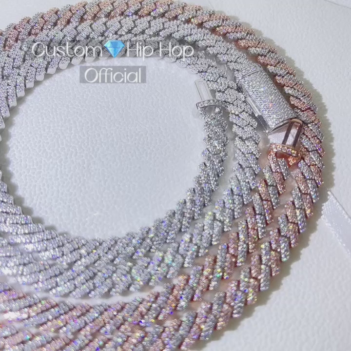 2-Rows 8MM Two Tone Moissanite Cuban Link Chain 10K Gold