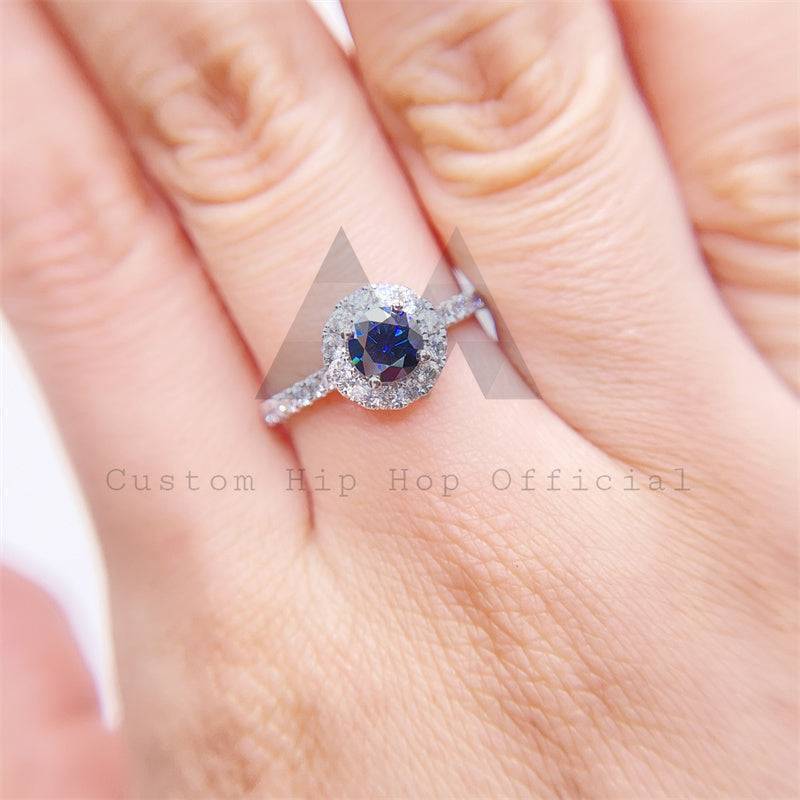 Halo Diamond Style 925 Silver 10K 14K 18K Gold Lab Sapphire Mix Moissanite Engagement Ring