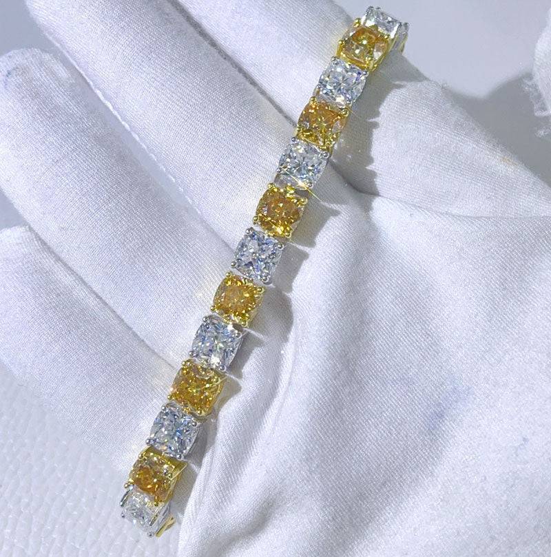 Pulseira de tênis de prata sólida 925 6,5 mm com corte almofadado branco Moisanite Mix Champagne Moissanite