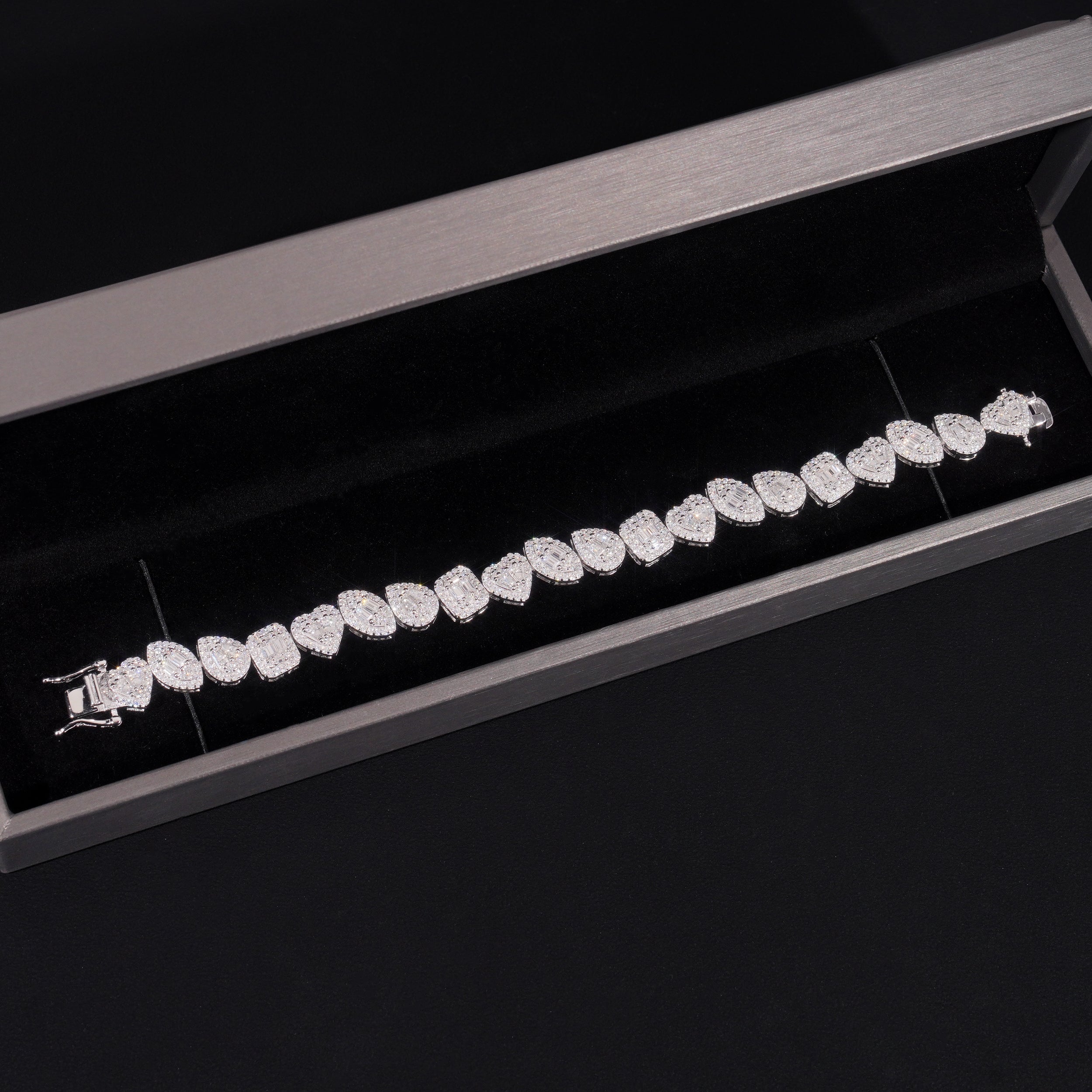 New Arrival Fancy Cut VVS Moissanite Diamond Tennis Bracelet Sterling Silver 925