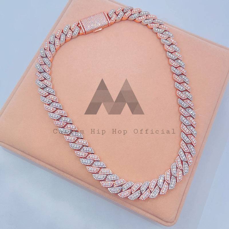 New Deisgn 15MM 3Rows Moissanite Cuban Link Chain Hip Hop Iced Out