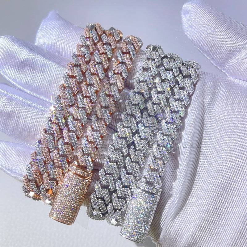 2-Rows 8MM Two Tone Moissanite Cuban Link Chain 10K Gold