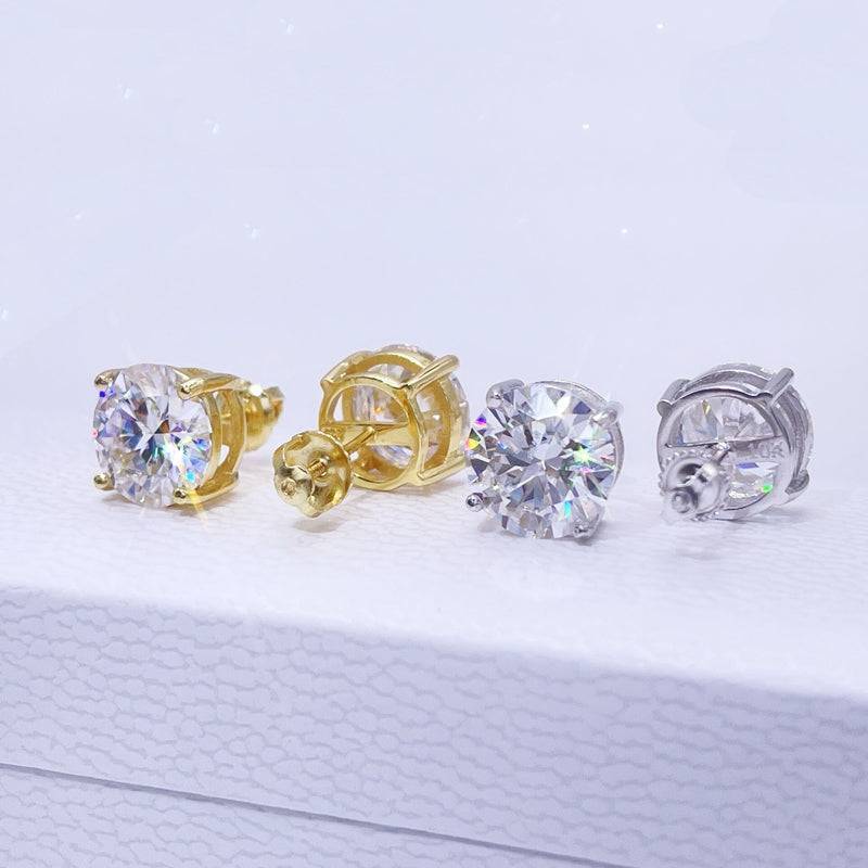 14k Gold Plated Moissanite Earrings Screw Back Hip Hop Iced Out