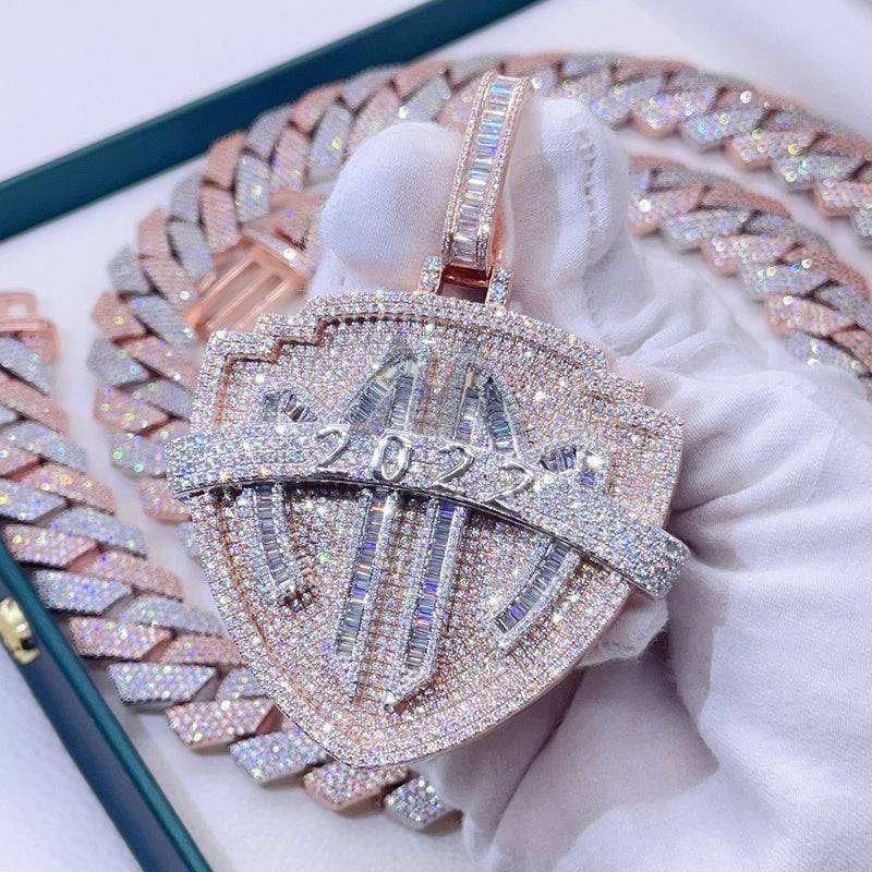 VVS Moissanite Iced Out Pendant Rose Gold Hip Hop Jewelry