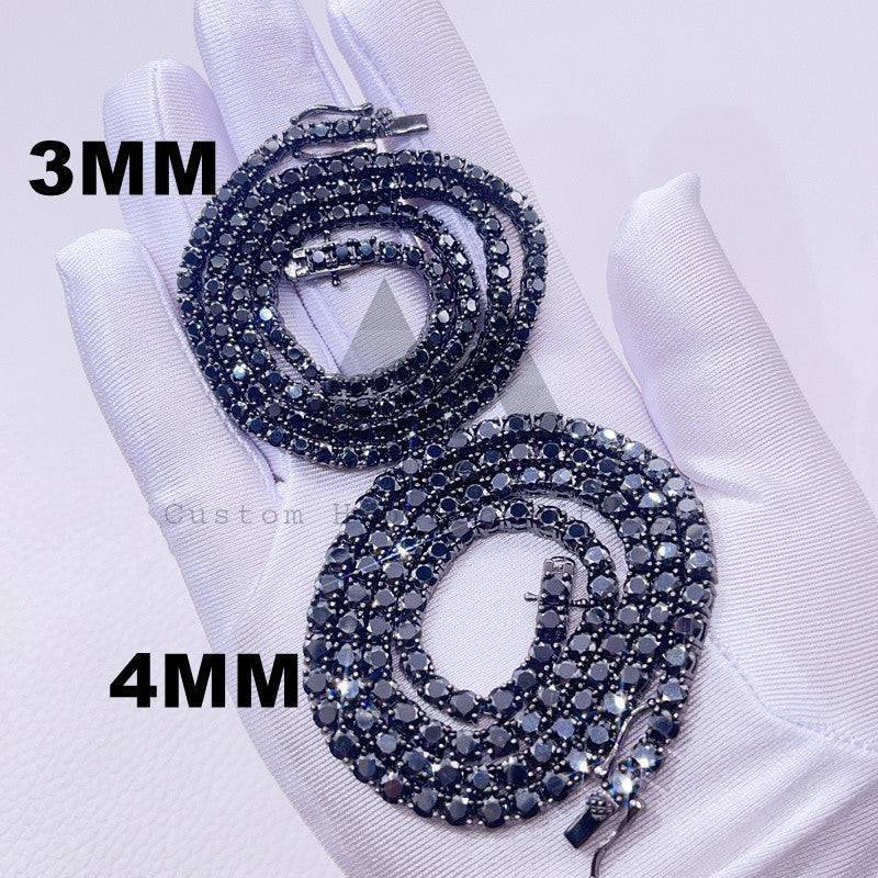 Hip Hop Black Moissanite Tennis Chain 3MM-4MM Sterling Silver