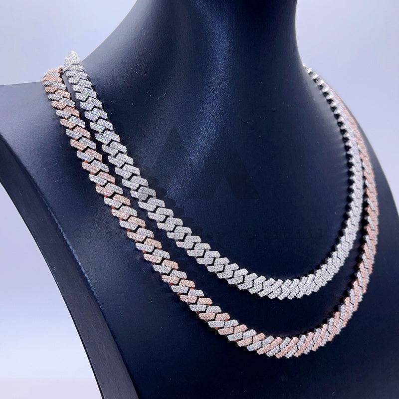 2-Rows 8MM Two Tone Moissanite Cuban Link Chain 10K Gold