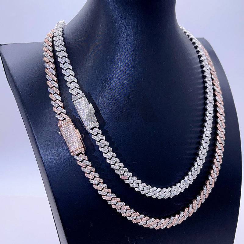 2-Rows 8MM Two Tone Moissanite Cuban Link Chain 10K Gold