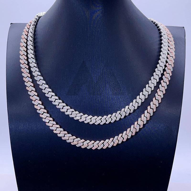 2-Rows 8MM Two Tone Moissanite Cuban Link Chain 10K Gold