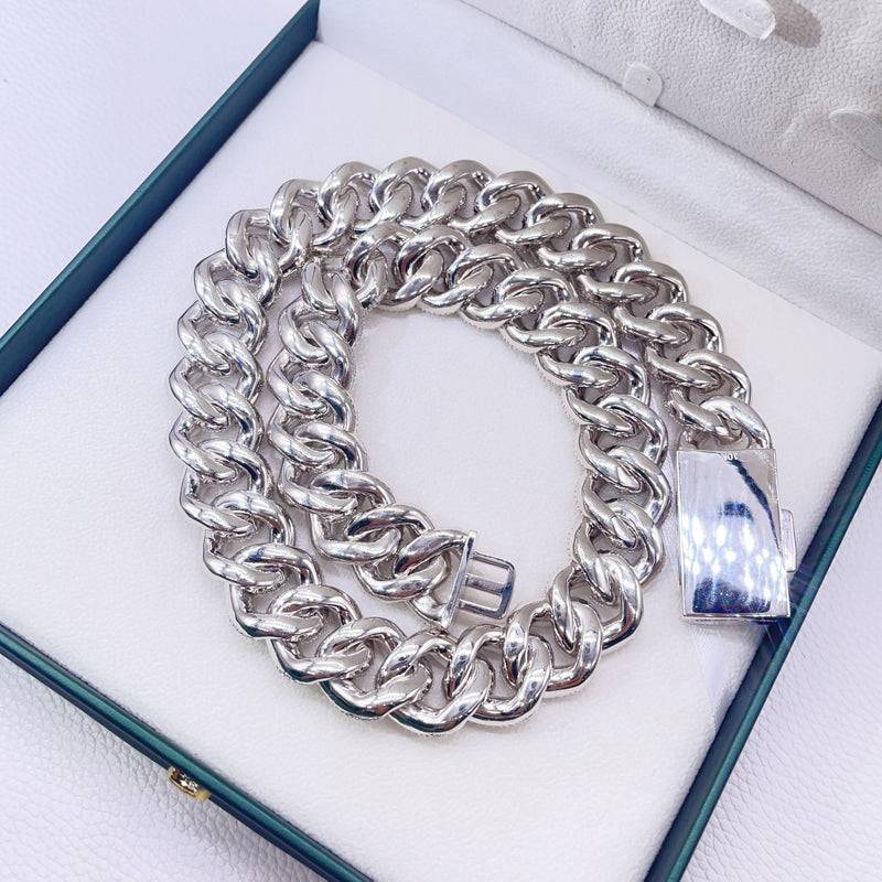 18MM 20MM 23MM Grosso Pesado Prata Sólida VVS Moissanite Corrente de ligação cubana congelada com fecho longo