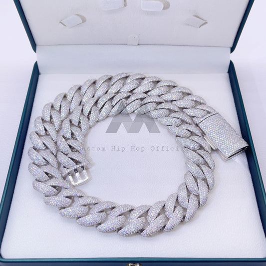 18MM 20MM 23MM Thick Heavy Solid Silver VVS Moissanite Cuban Link Chain Iced Out With Long Clasp