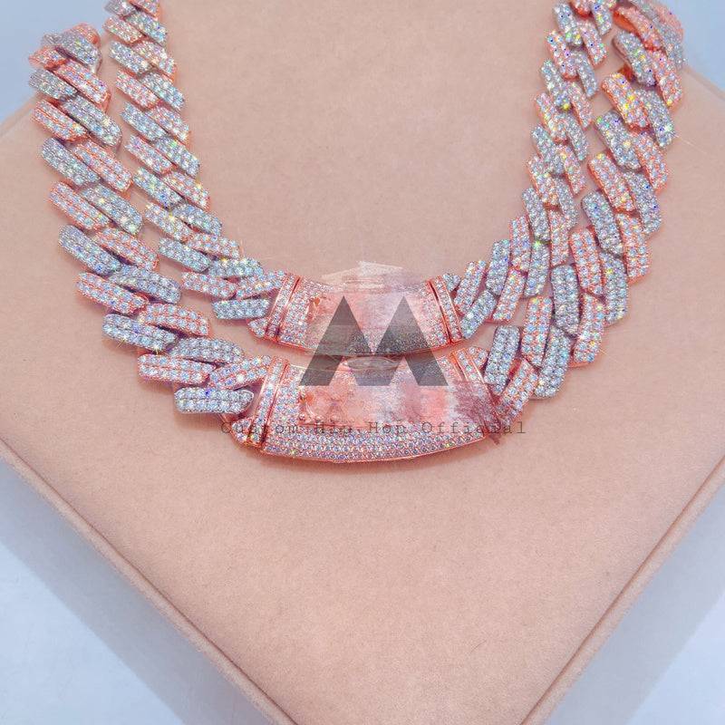 Custom Clasp 15MM 20MM Rose Gold 2 Tone 2 Rows Moissanite Cuban Chain Iced Out Hip Hop Jewelry4