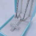 Hip hop jewelry featuring solid silver upside down baguette cut moissanite cross charm pendant3