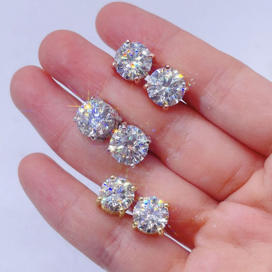 3D Fully Side Iced Out Hip Hop Screw Back Moissanite Stud Earrings Silver 925