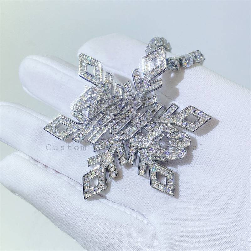White Gold Over Silver 925 Snow Flower Flake VVS Moissanite Pendant GRA Certificated
