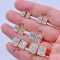 Hip hop jewelry GRA radiant cut yellow gold plated over solid silver screw back moissanite studs2