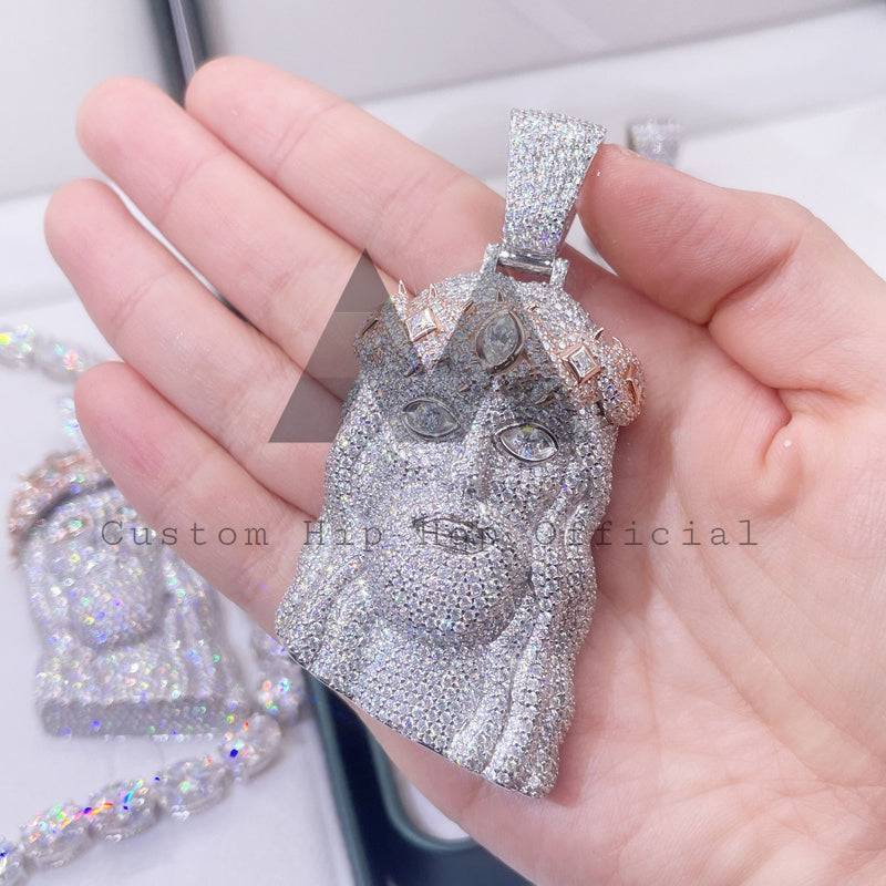 Rose Gold Moissanite Jesus Pendant Bling Hip Hop Jewelry