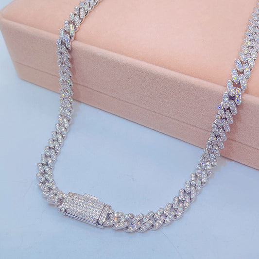 Pass Diamond Tester Hip Hop Iced Out Sterling Silver Cuban Link Chain 8MM
